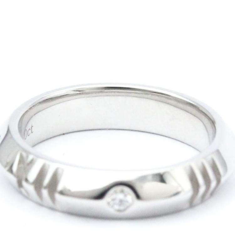 Pre Owned Tiffany & Co. Atlas X Closed Narrow 18K White Gold Diamond Ring EU 49