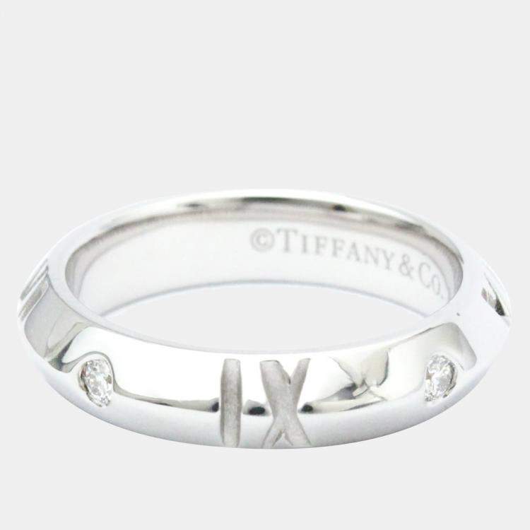 Pre Owned Tiffany & Co. Atlas X Closed Narrow 18K White Gold Diamond Ring EU 49