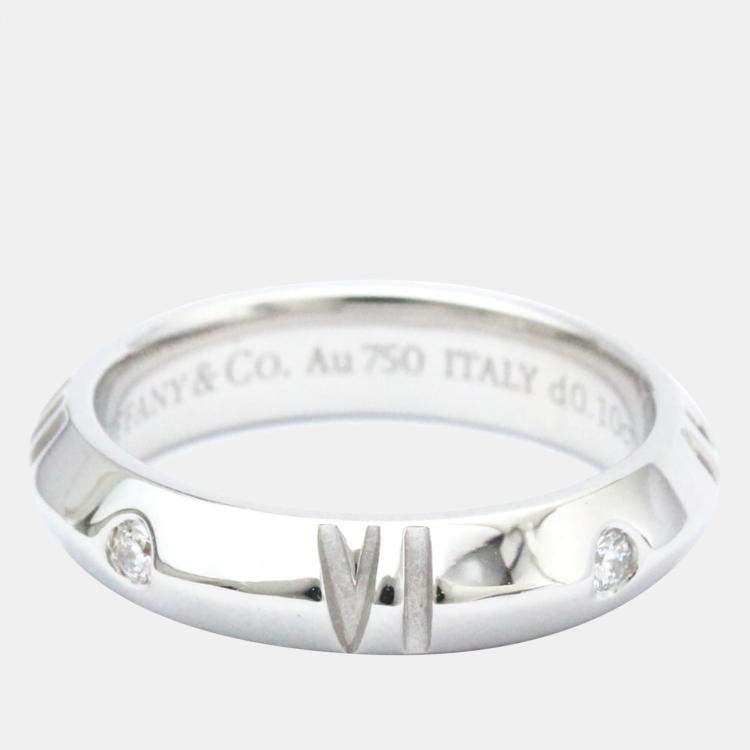 Pre Owned Tiffany & Co. Atlas X Closed Narrow 18K White Gold Diamond Ring EU 49