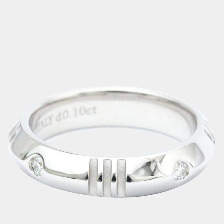 Pre Owned Tiffany & Co. Atlas X Closed Narrow 18K White Gold Diamond Ring EU 49