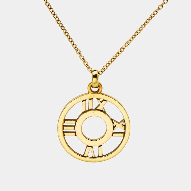 Pre Owned Tiffany & Co. Atlas Diamond 18k Yellow Gold Open Pendant Necklace