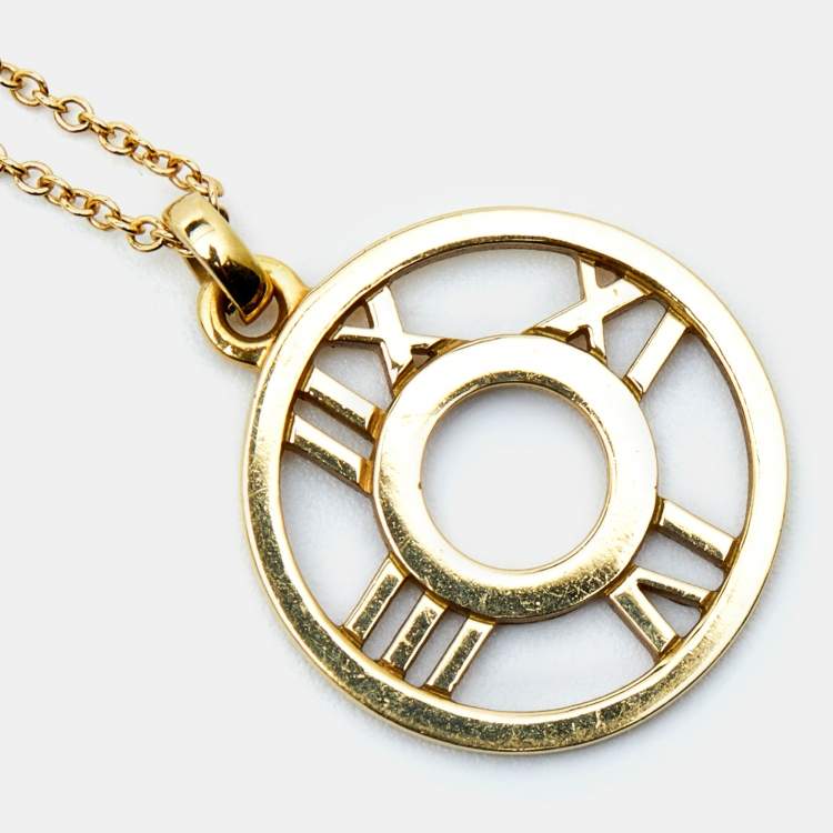 Pre Owned Tiffany & Co. Atlas Diamond 18k Yellow Gold Open Pendant Necklace