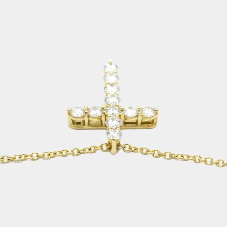 Pre Owned Tiffany & Co. Cross 18K Yellow Gold Diamond Necklace