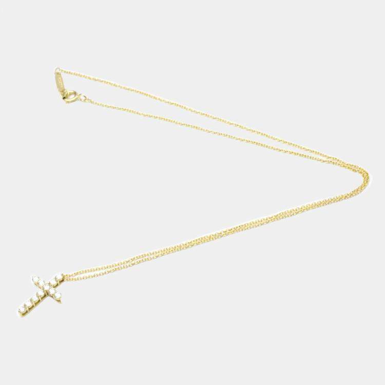 Pre Owned Tiffany & Co. Cross 18K Yellow Gold Diamond Necklace