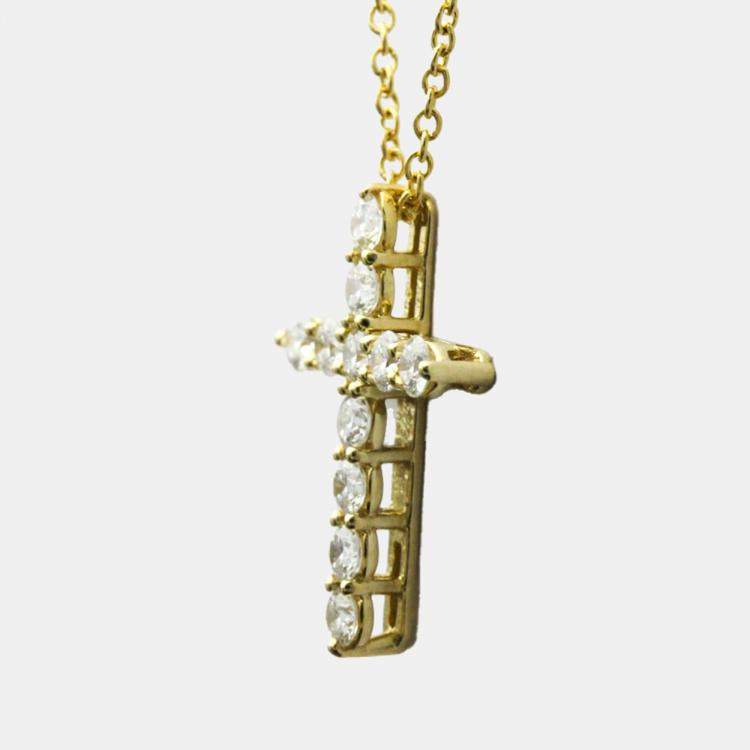 Pre Owned Tiffany & Co. Cross 18K Yellow Gold Diamond Necklace