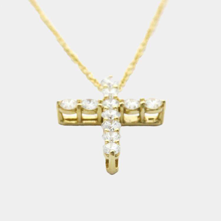 Pre Owned Tiffany & Co. Cross 18K Yellow Gold Diamond Necklace