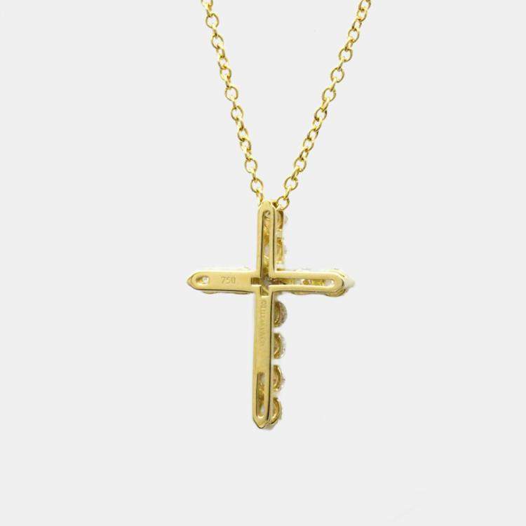 Pre Owned Tiffany & Co. Cross 18K Yellow Gold Diamond Necklace