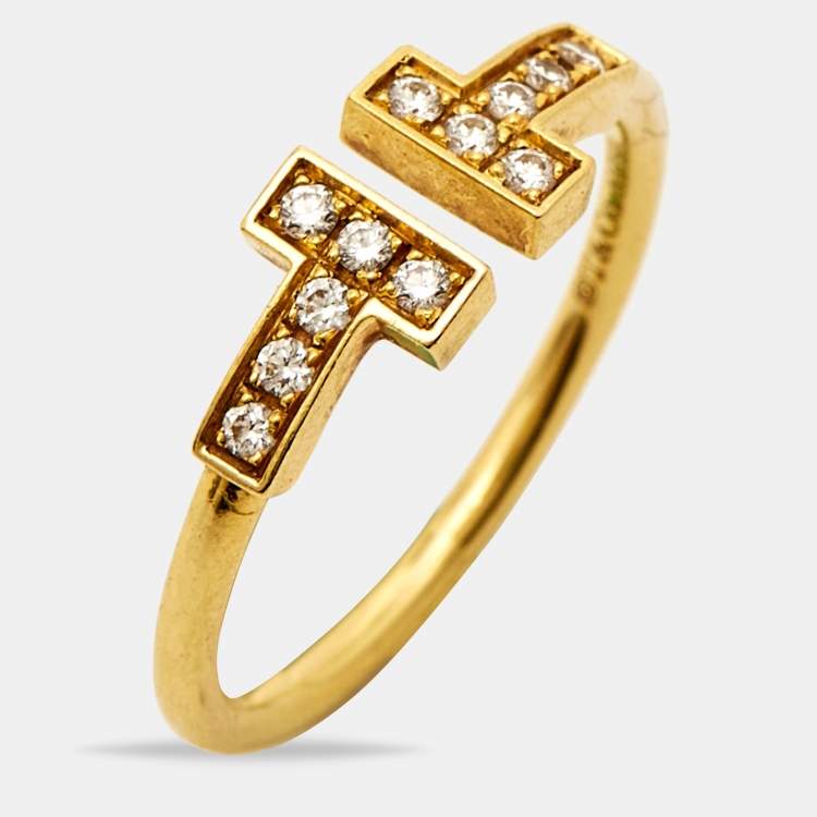 Pre Owned Tiffany & Co. Tiffany T Diamonds 18k Yellow Gold Ring Size 52