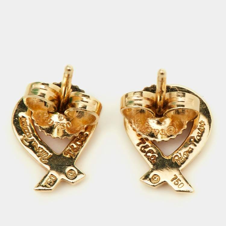 Pre Owned Tiffany & Co. Paloma Picasso Open Heart 18k Yellow Gold Earrings