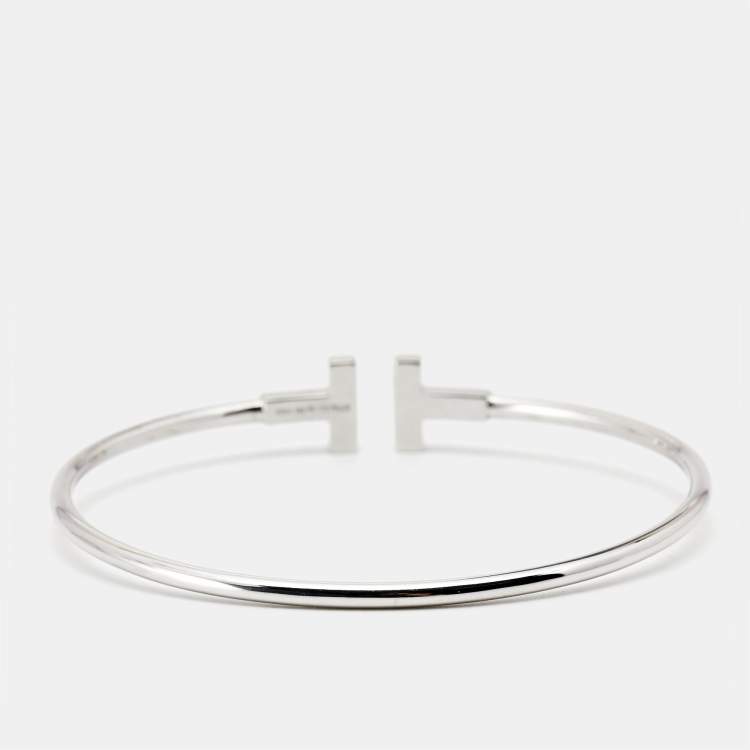 Pre Owned Tiffany & Co. T Wire Diamonds 18k White Gold Bracelet