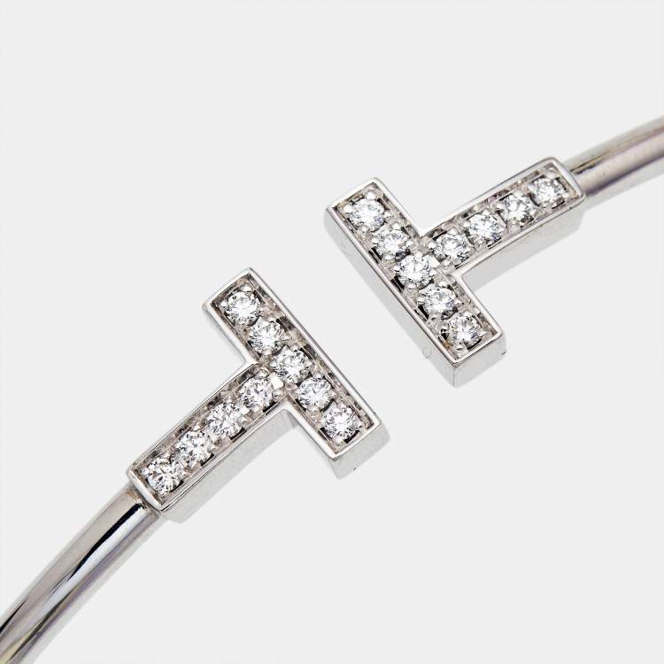 Pre Owned Tiffany & Co. T Wire Diamonds 18k White Gold Bracelet