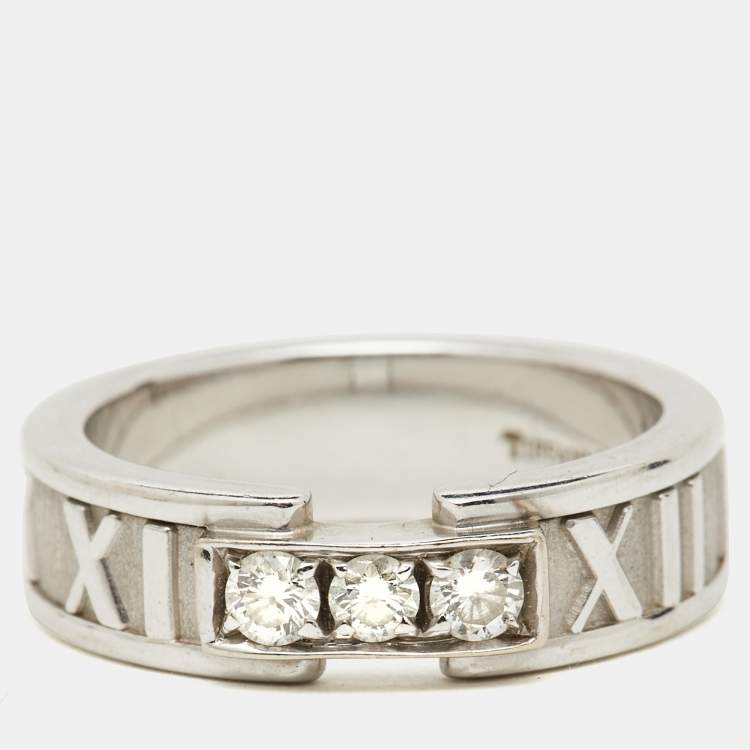 Pre Owned Tiffany & Co. Atlas Diamond 18K White Gold Band Ring 50