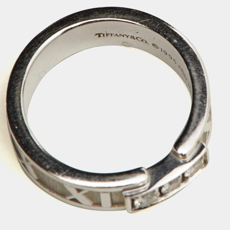 Pre Owned Tiffany & Co. Atlas Diamond 18K White Gold Band Ring 50