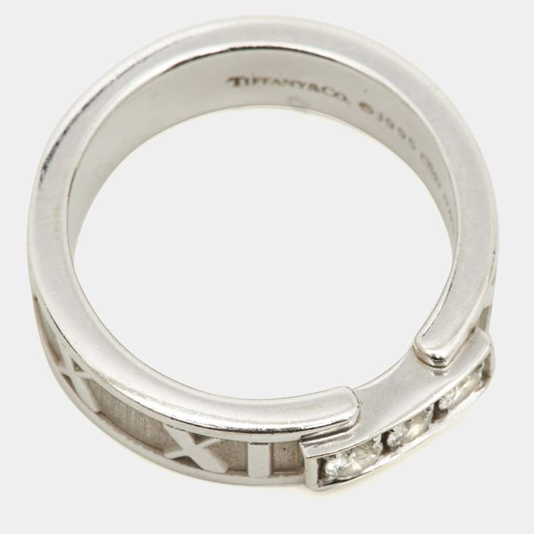 Pre Owned Tiffany & Co. Atlas Diamond 18K White Gold Band Ring 50