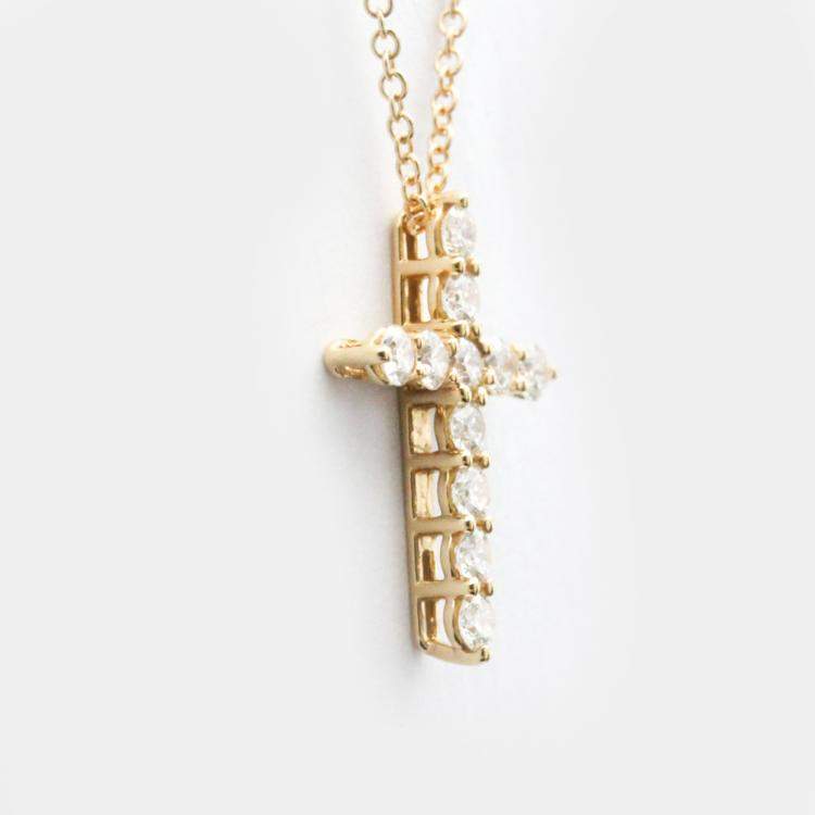 Pre Owned Tiffany & Co. Small Cross 18K Rose Gold Diamond Necklace