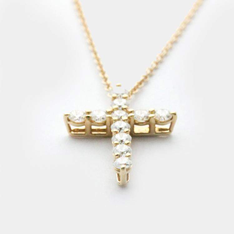 Pre Owned Tiffany & Co. Small Cross 18K Rose Gold Diamond Necklace