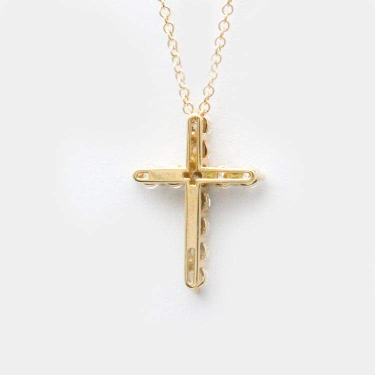 Pre Owned Tiffany & Co. Small Cross 18K Rose Gold Diamond Necklace
