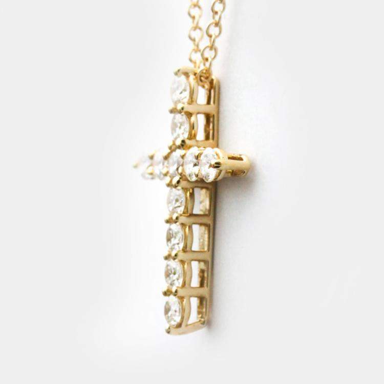 Pre Owned Tiffany & Co. Small Cross 18K Rose Gold Diamond Necklace