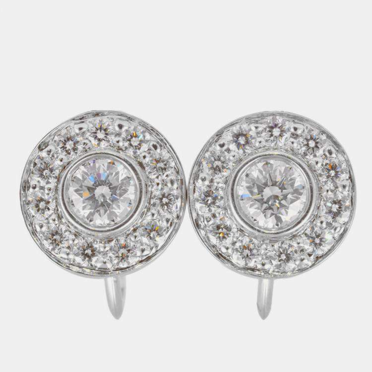 Platinum Earrings With Zircon Lobes - Silver