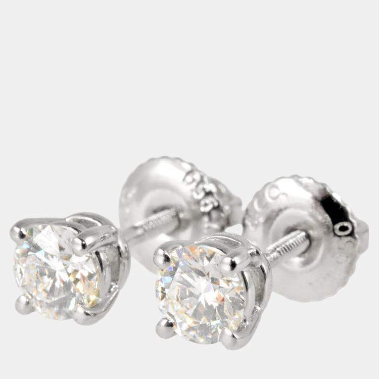 Natural Diamond Stud Earrings Round 2.00 ct. tw. (H-I, SI1-SI2) Platinum  4-Prong Basket - DiamondStuds.com