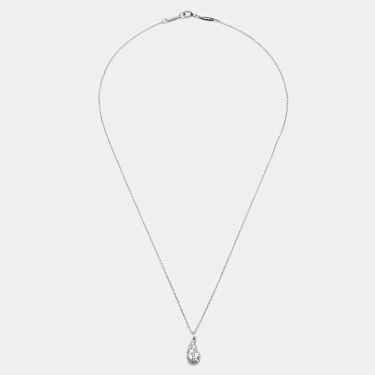 Pre Owned Tiffany & Co. Elsa Peretti Teardrop Diamond Platinum Pendant Necklace