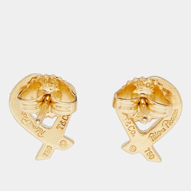 Pre Owned Tiffany & Co. Paloma Picasso Loving Heart 18K Yellow Gold Stud Earrings
