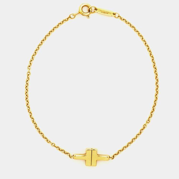 Pre Owned Tiffany & Co. Double T 18k Yellow Gold Bracelet