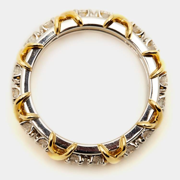 Pre Owned Tiffany & Co. Schlumberger® Sixteen Stone Diamond Platinum 18k Yellow Gold Ring Size 54