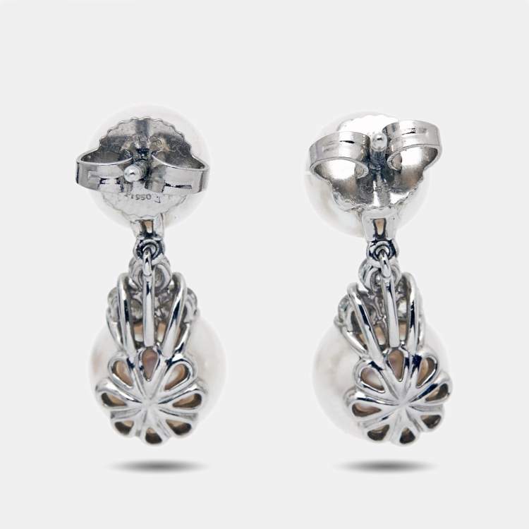 Pre Owned Tiffany & Co. Aria Diamond Cultured Pearl Platinum Drop Earrings