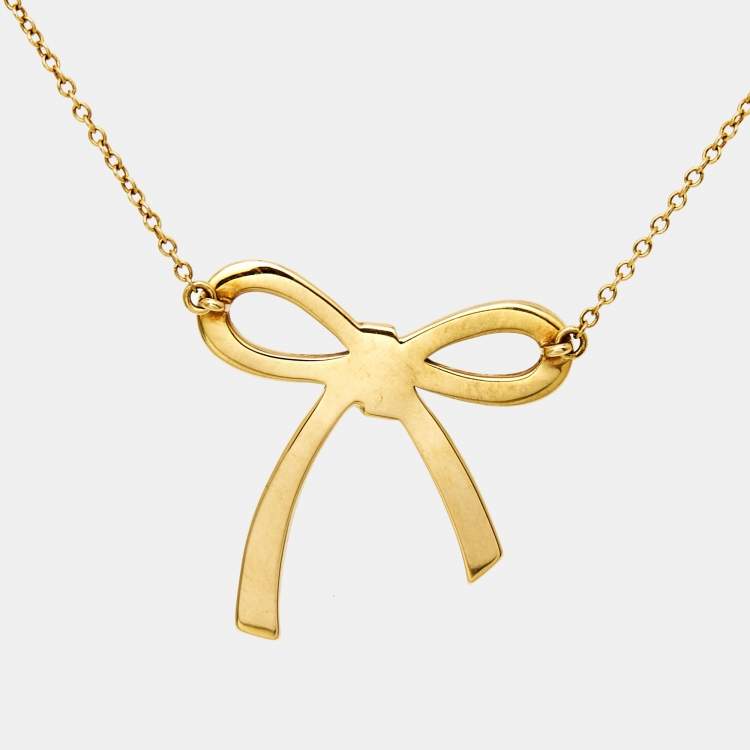 Pre Owned Tiffany & Co. Tiffany Bow 18k Yellow Gold Large Model Pendant Necklace