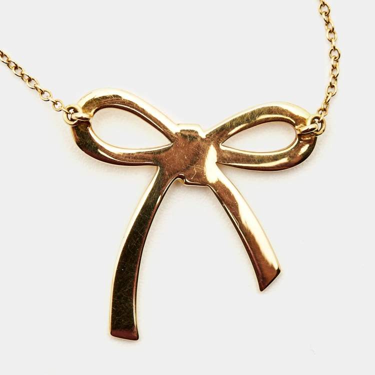 Pre Owned Tiffany & Co. Tiffany Bow 18k Yellow Gold Large Model Pendant Necklace
