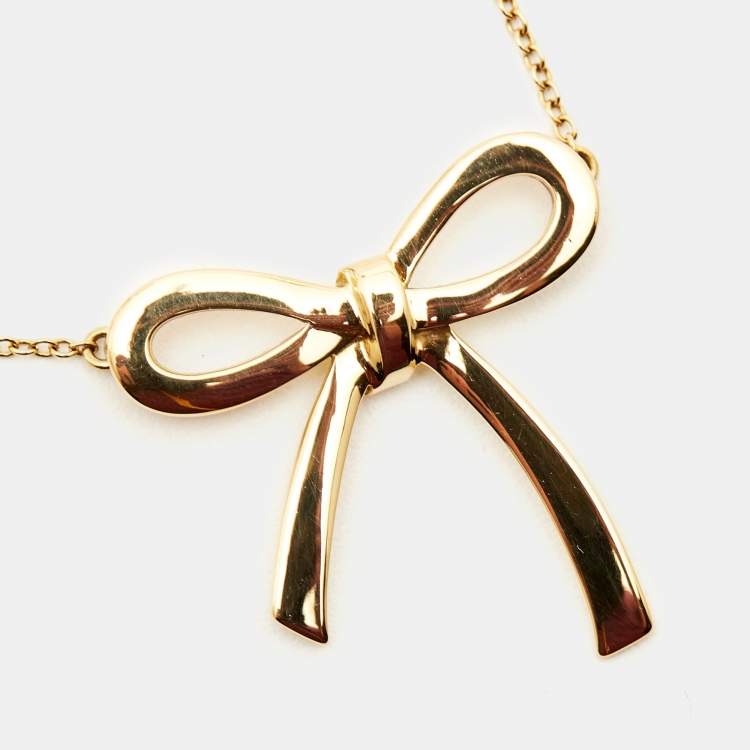 Pre Owned Tiffany & Co. Tiffany Bow 18k Yellow Gold Large Model Pendant Necklace