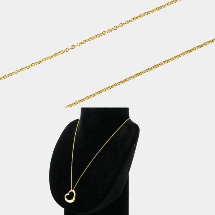 Pre Owned Tiffany & Co. 18K Yellow Gold and Diamond Elsa Peretti Open Heart Pendant Necklace