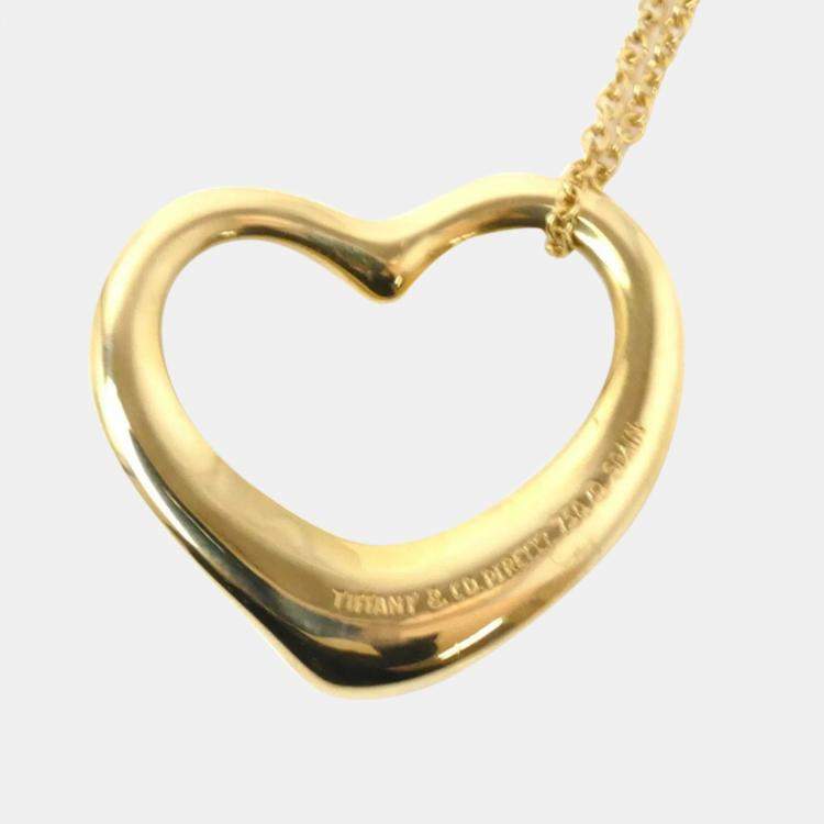 Pre Owned Tiffany & Co. 18K Yellow Gold and Diamond Elsa Peretti Open Heart Pendant Necklace