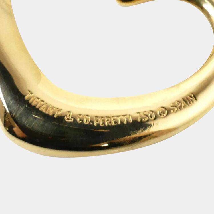 Pre Owned Tiffany & Co. 18K Yellow Gold and Diamond Elsa Peretti Open Heart Pendant Necklace