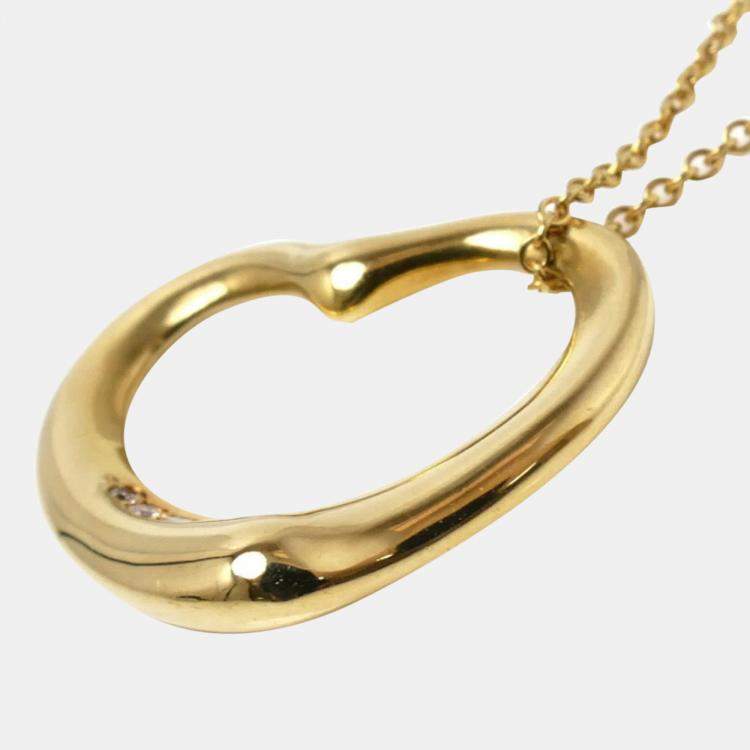 Pre Owned Tiffany & Co. 18K Yellow Gold and Diamond Elsa Peretti Open Heart Pendant Necklace