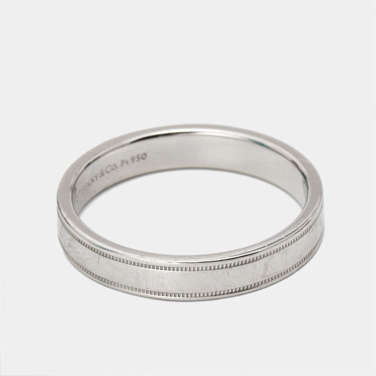 Pre Owned Tiffany & Co. Together Double Milgrain Platinum Band Ring Size 62