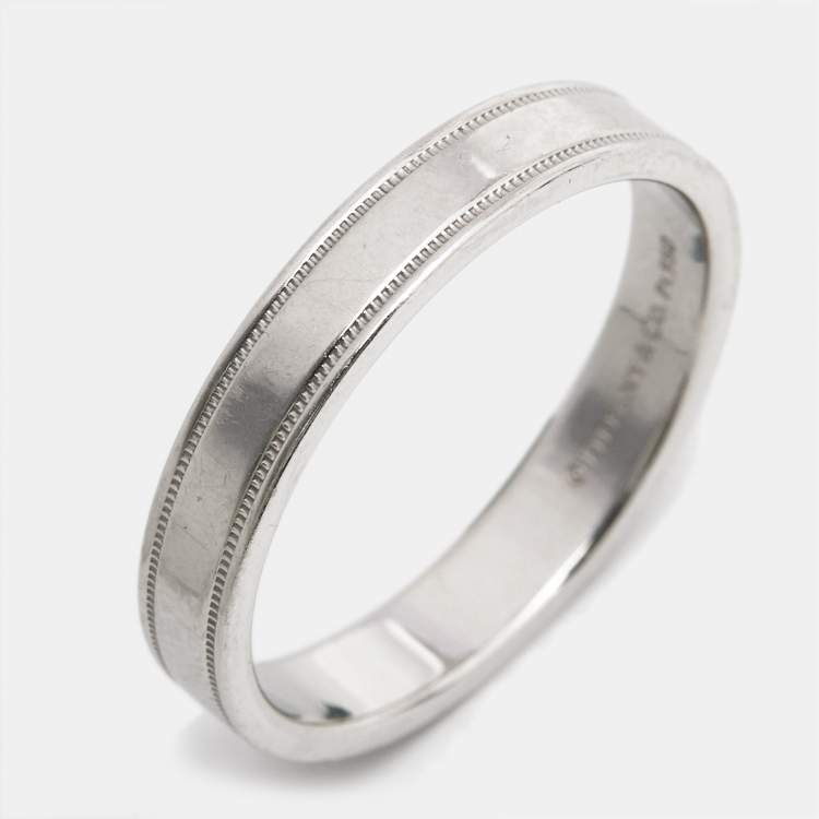 Pre Owned Tiffany & Co. Together Double Milgrain Platinum Band Ring Size 62