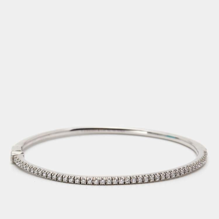 Pre Owned Tiffany & Co. Tiffany Metro Hinge Diamond 18k White Gold Bracelet SM