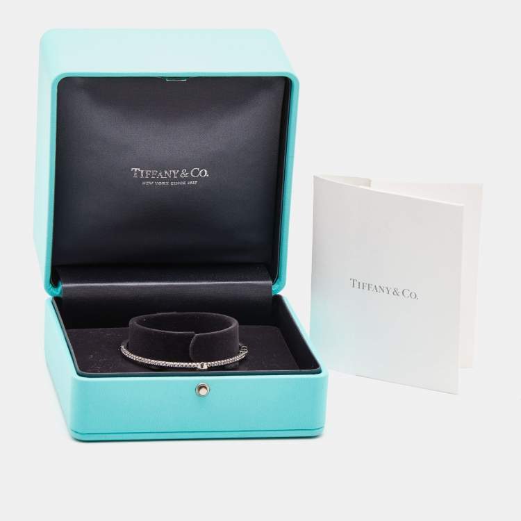 Pre Owned Tiffany & Co. Tiffany Metro Hinge Diamond 18k White Gold Bracelet SM