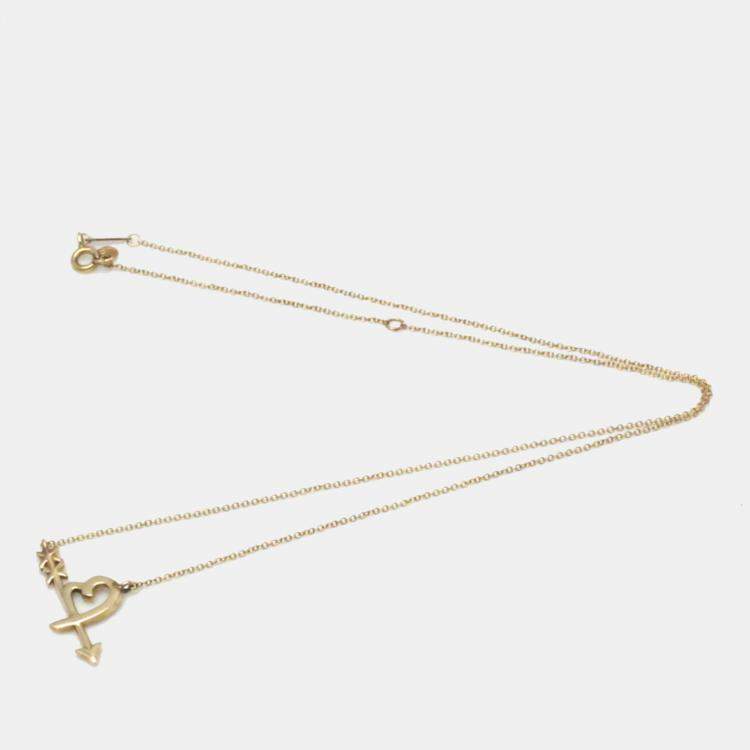 Pre Owned Tiffany & Co. 18K Rose Gold Paloma Picasso Heart Arrow Pendant Necklace