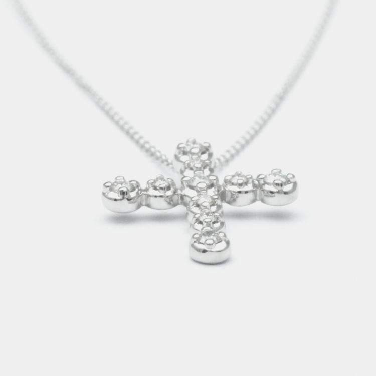 Pre Owned Tiffany & Co. 18K White Gold and Diamond Cross Pendant Necklace