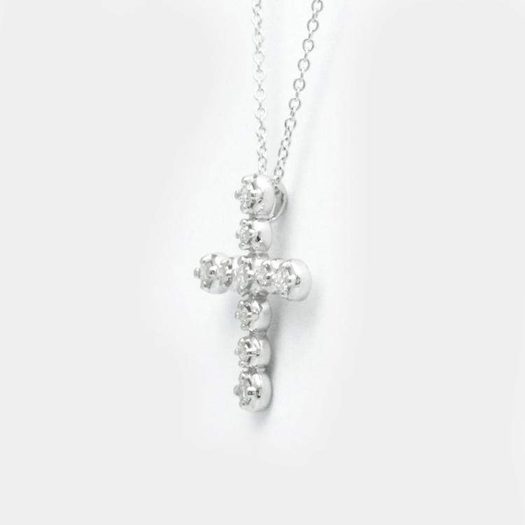 Pre Owned Tiffany & Co. 18K White Gold and Diamond Cross Pendant Necklace