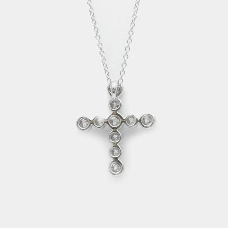Pre Owned Tiffany & Co. 18K White Gold and Diamond Cross Pendant Necklace