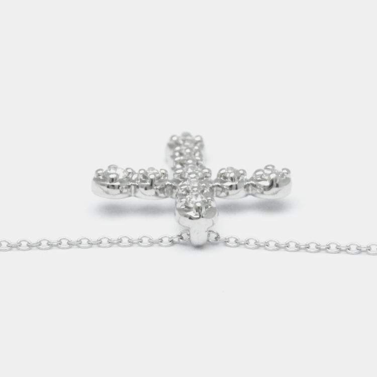 Pre Owned Tiffany & Co. 18K White Gold and Diamond Cross Pendant Necklace