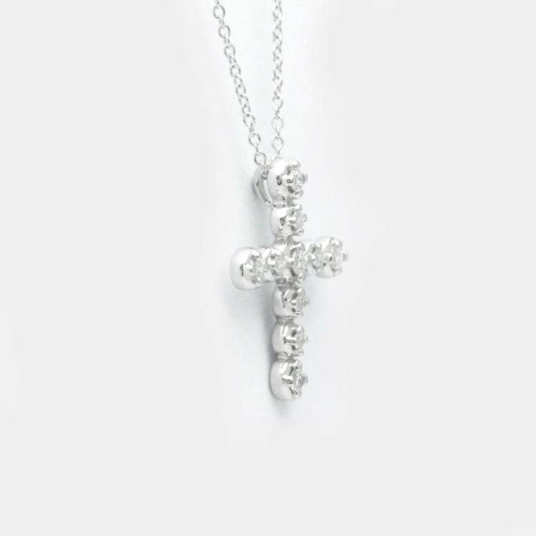 Pre Owned Tiffany & Co. 18K White Gold and Diamond Cross Pendant Necklace