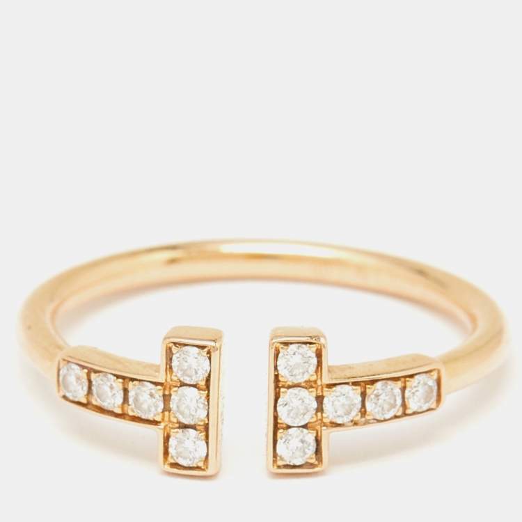 Pre Owned Tiffany & Co. Twire Diamonds 18k Yellow Gold Ring Size 50