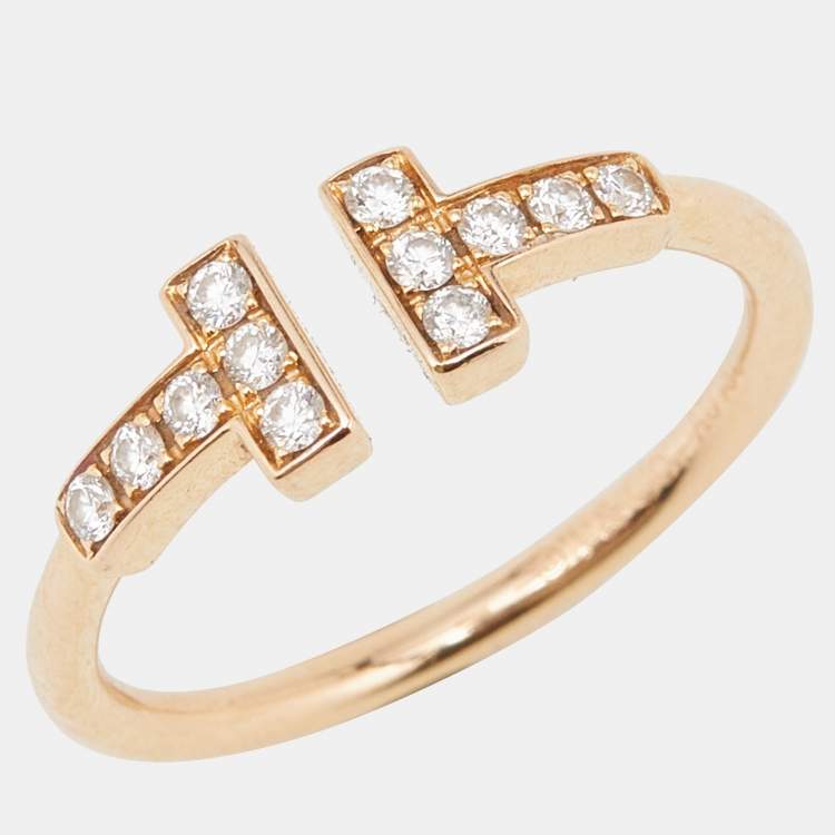 Pre Owned Tiffany & Co. Twire Diamonds 18k Yellow Gold Ring Size 50