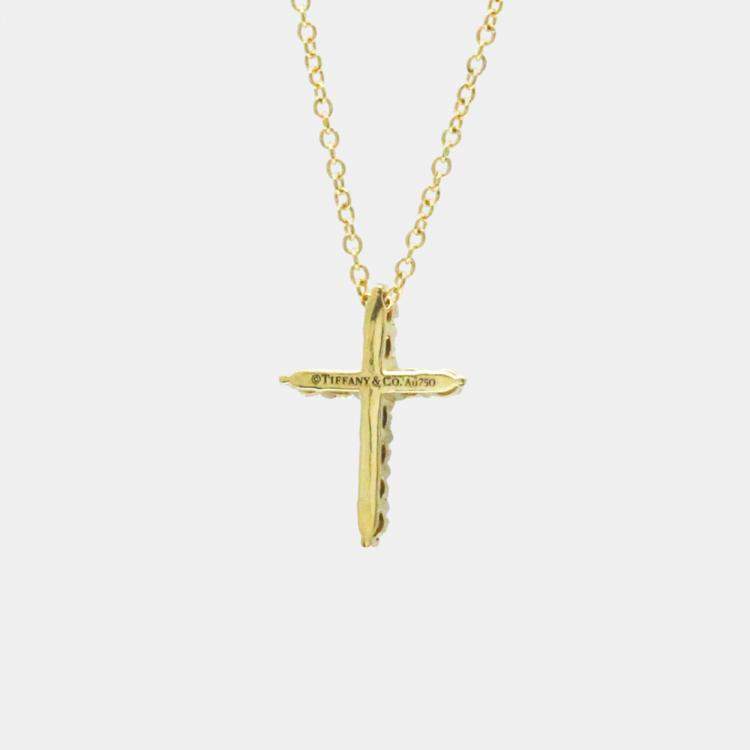 Pre Owned TIFFANY & CO. 18K Diamond Cross Pendant Necklace