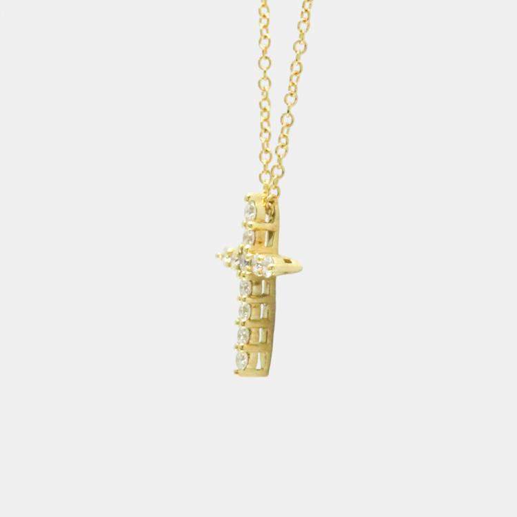 Pre Owned TIFFANY & CO. 18K Diamond Cross Pendant Necklace